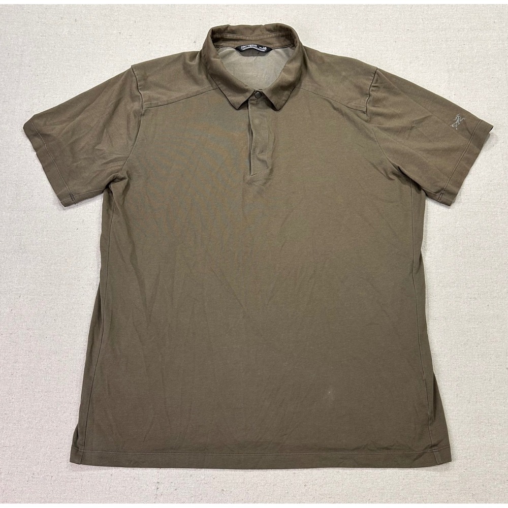Arcteryx Eris Polo Mens Large Brown Short Sleeve Snap Placket Shirt 25216